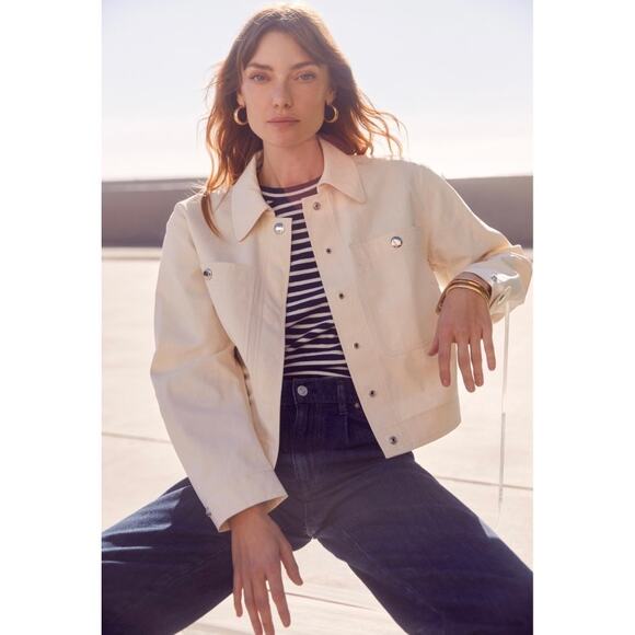 EUC AYR The Very Thing Neutral White Italian Cotton Canvas Cropped Jacket Sz XS - Picture 4 of 16